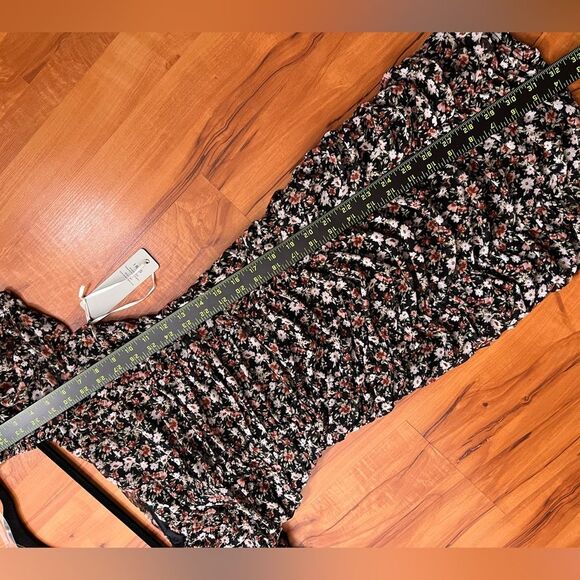 IRIS Floral Black and Pink MINI Dress 🔥 NWT 🔥 ruching 🔥 medium - Picture 6 of 6